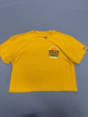Salty Crew Women's Small Crop T-Shirt Yellow Relaxed Fit Graphic Tee Casual